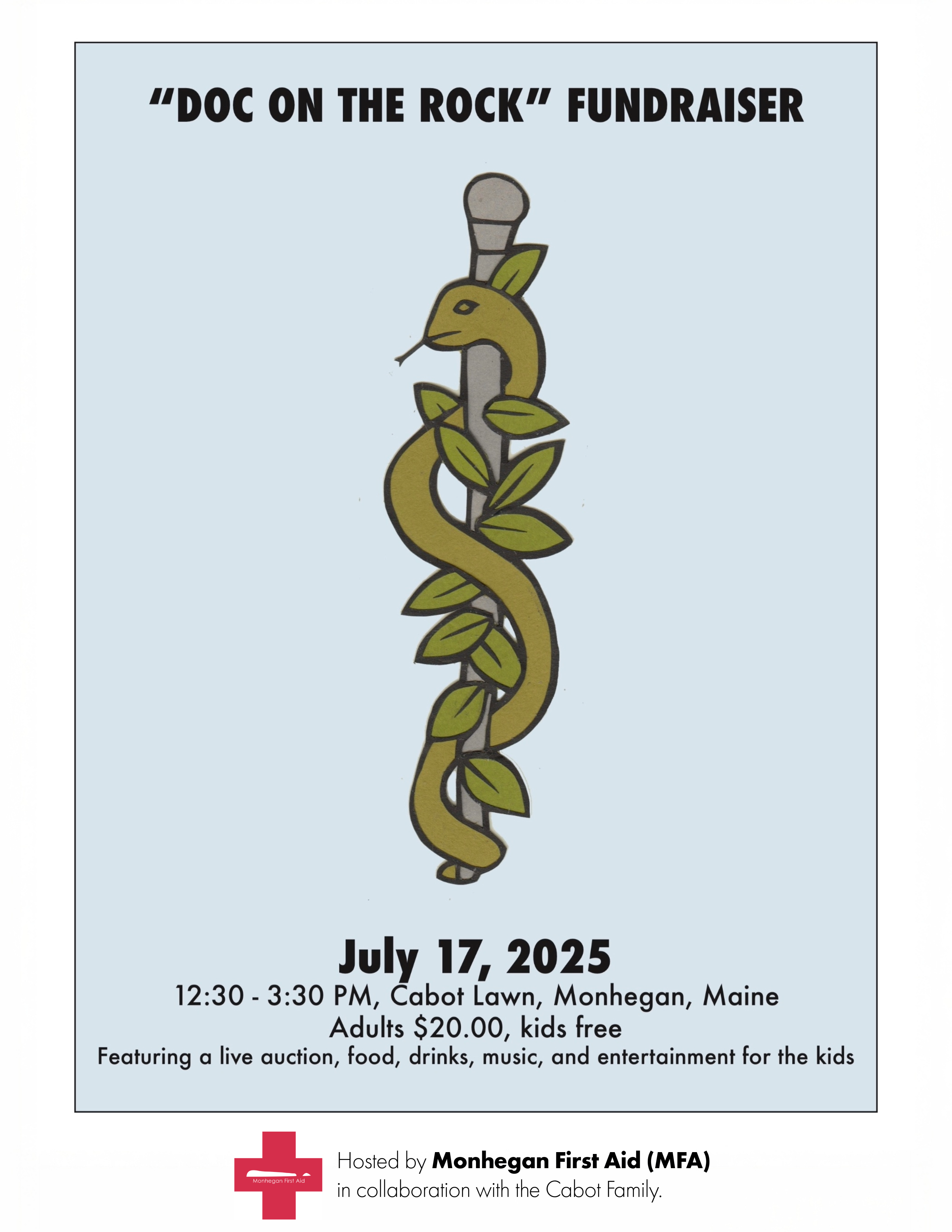 Doc on the Rock Fundraiser Poster with artwork by Dylan Metrano